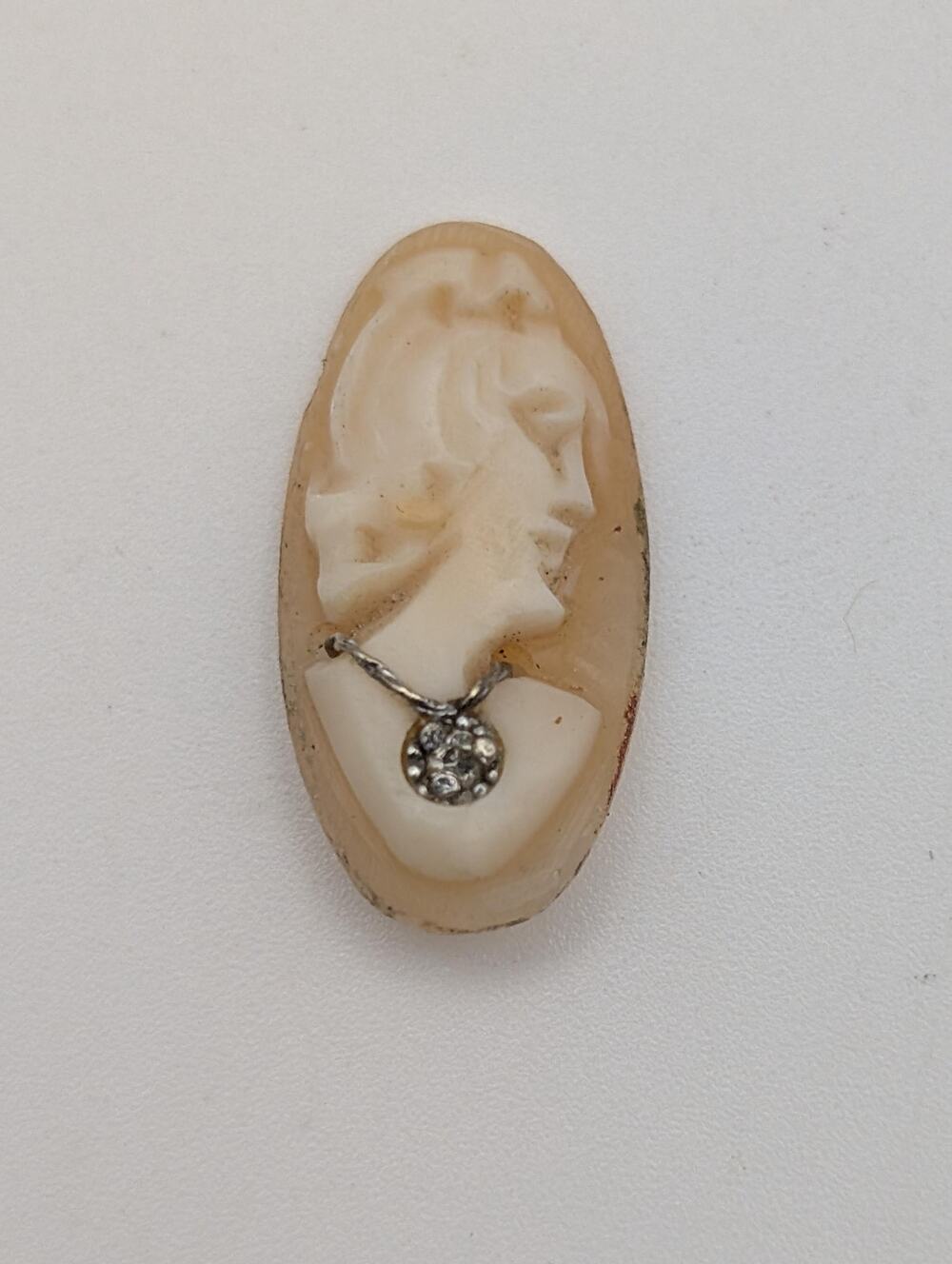 Victorian Habille Cameo Necklace Rose Cut Diamond Sterling Silver Pendant